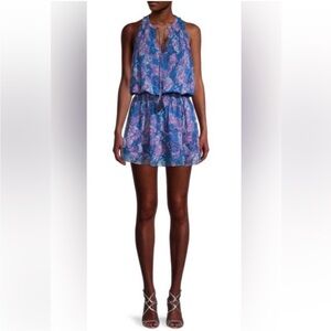 Ramy Brook Kylee Abstract Blouson Pink & Blue Tassel Dress Women's Size M